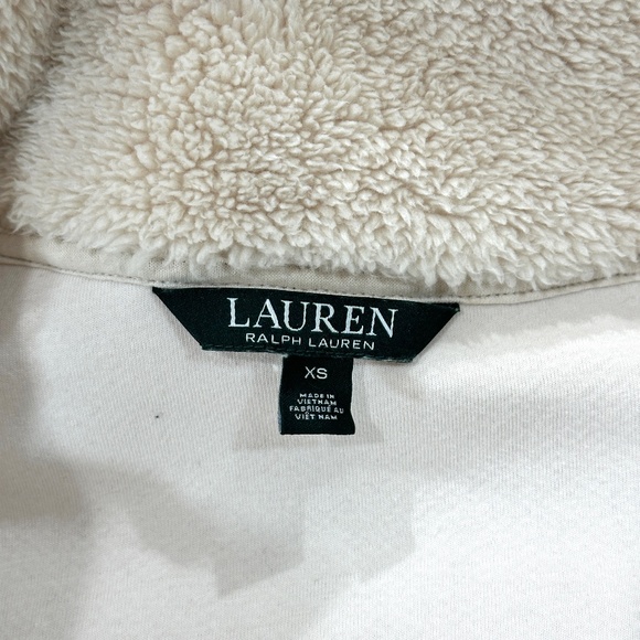 LAUREN RALPH LAUREN CREAM POLAR SHERPA FAUX SHEARLING 1/4 ZIP PULLOVER - Picture 5 of 9